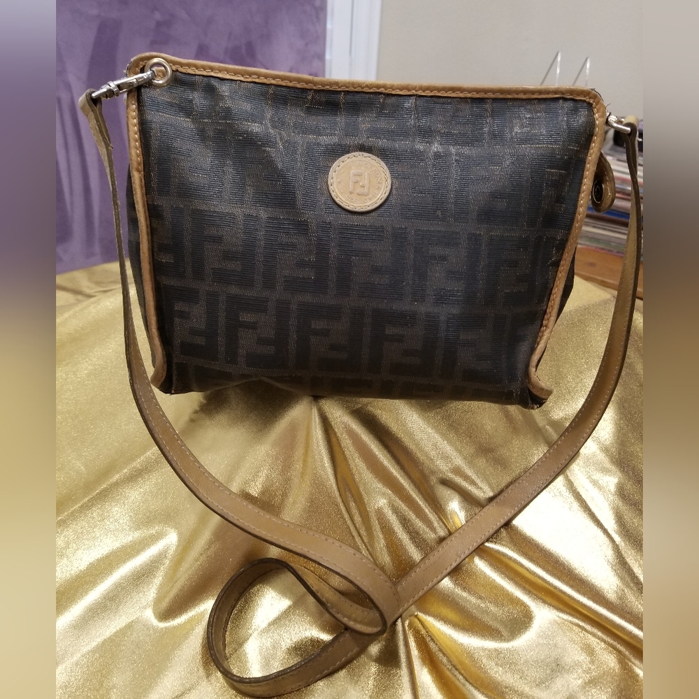 Authentic Vintage Fendi's 1980s Zucca Shoulder Monogram Crossbody Mini Bag.